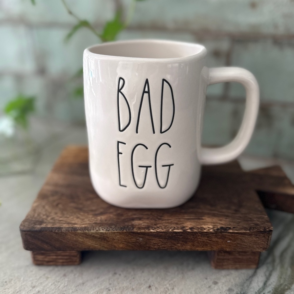 Rae Dunn White Ceramic 'BAD EGG' Mug with Black Lettering